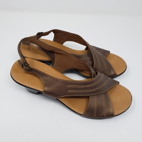Clarks Heeled Sling-back Cross Over Sandals Copper Tan Size 8.5 - Picture 2 of 9